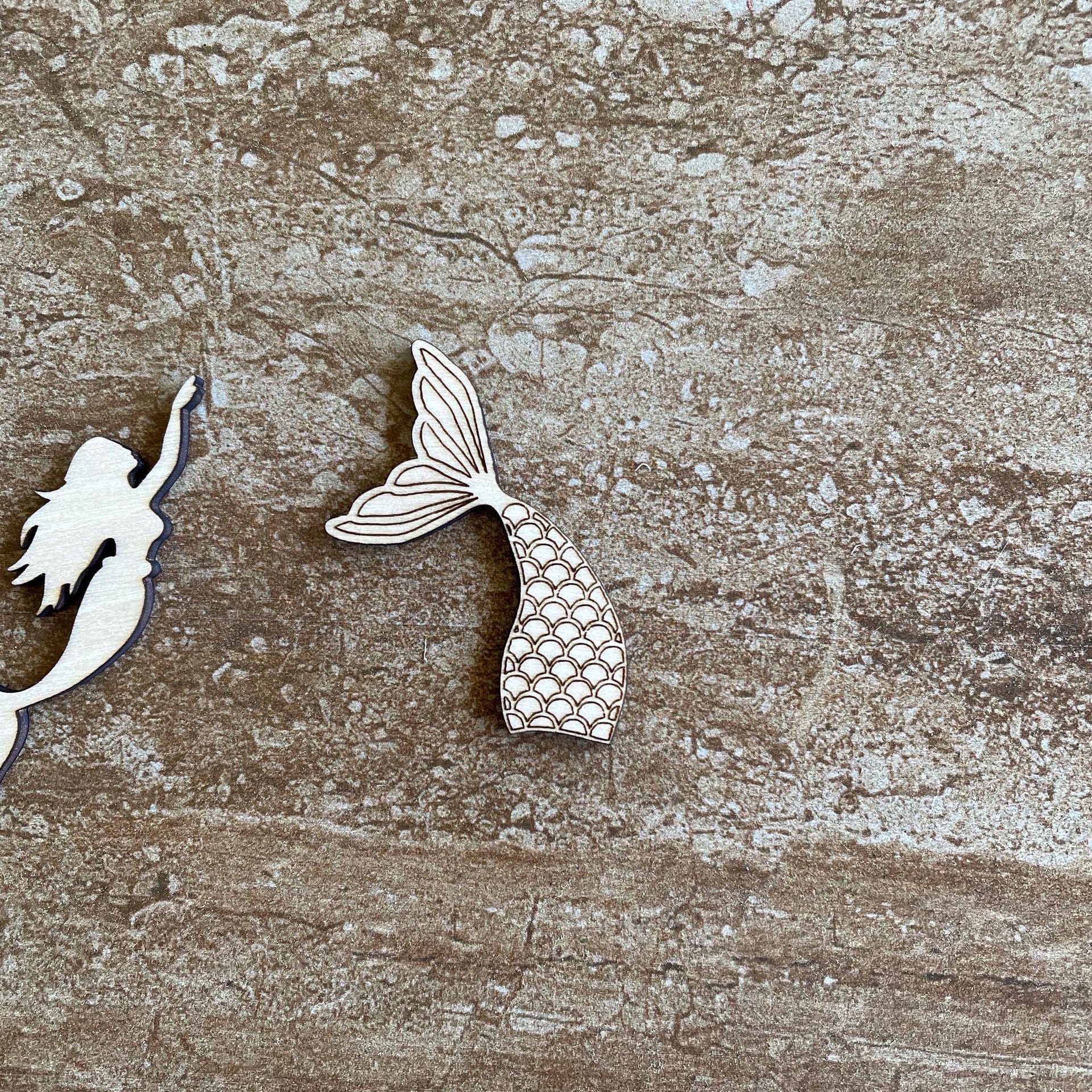 Handmade wooden DIY mermaid cutout in two unique styles, ready for paint or decorating