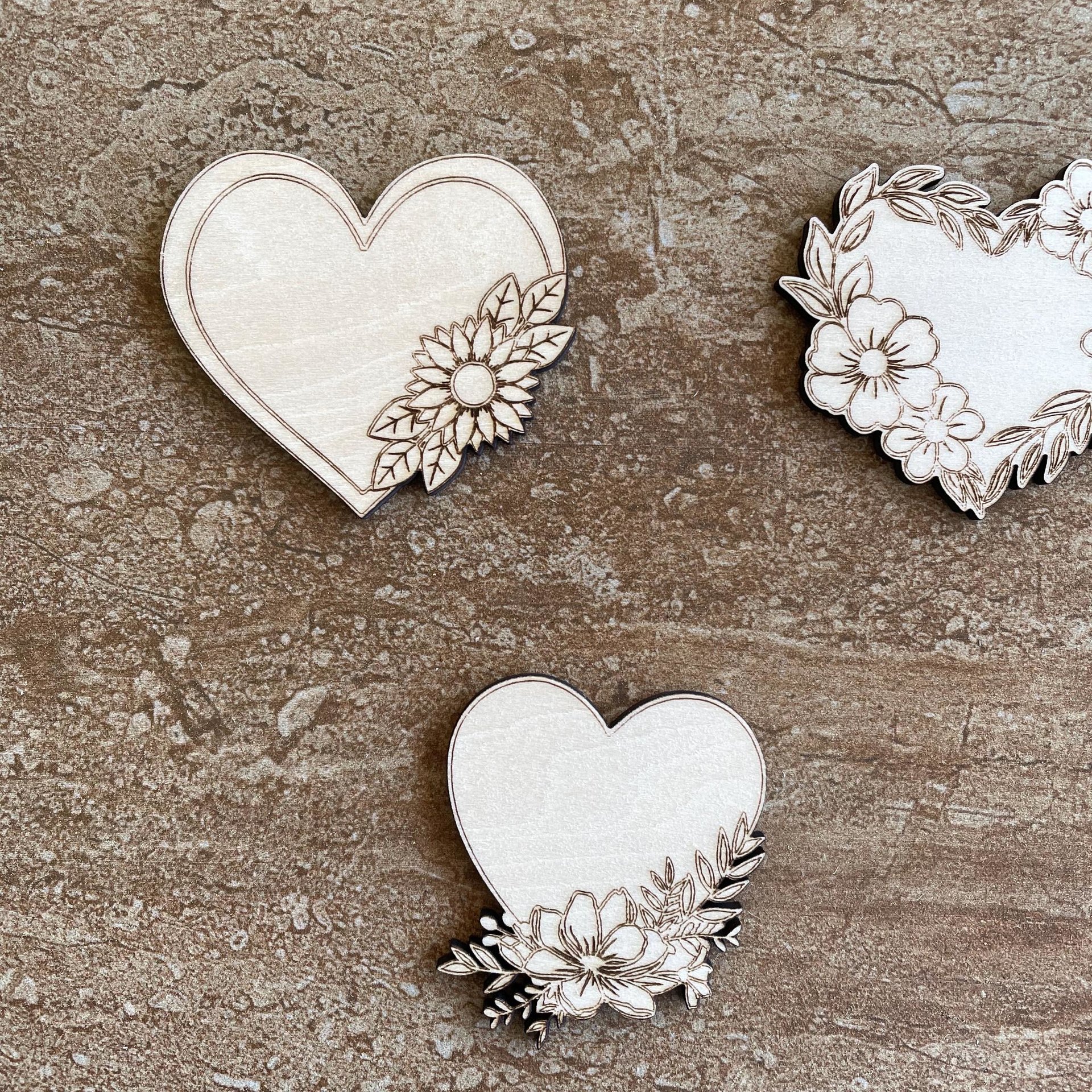 Handmade wooden DIY Valentine heart cutout in three unique styles, ready for paint or decorating