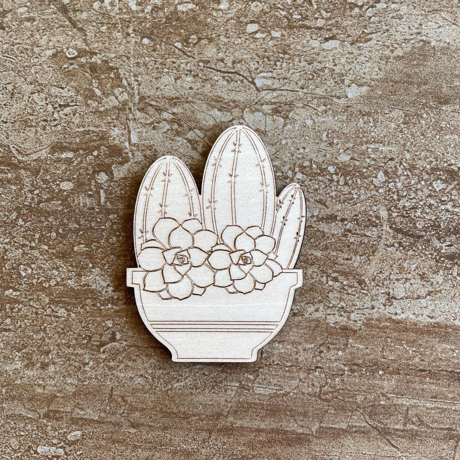 Handmade wooden DIY cactus cutout ready for paint or decorating