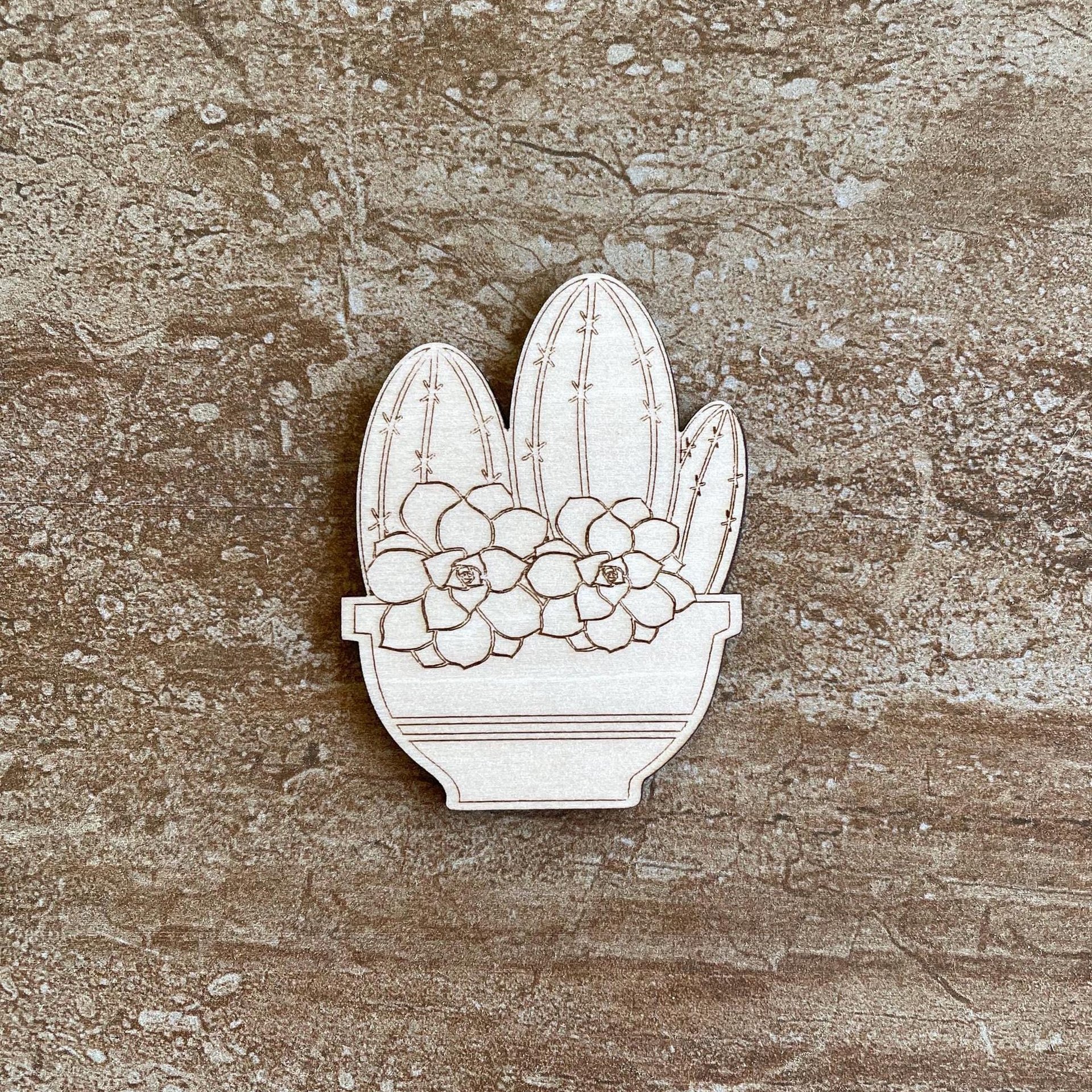 Handmade wooden DIY cactus cutout ready for paint or decorating