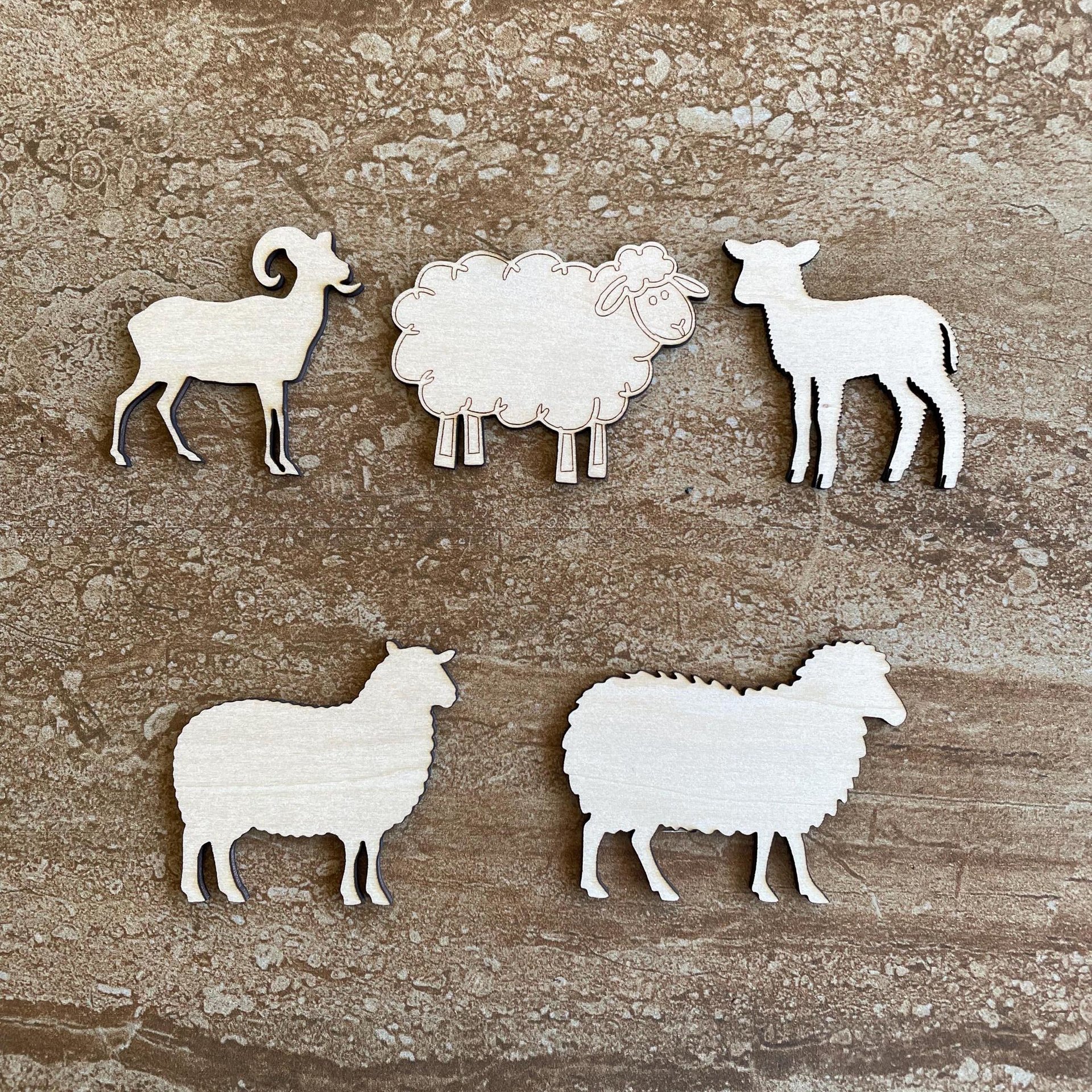 Handmade wooden DIY sheep cutout in five unique styles, ready to paint or decorate