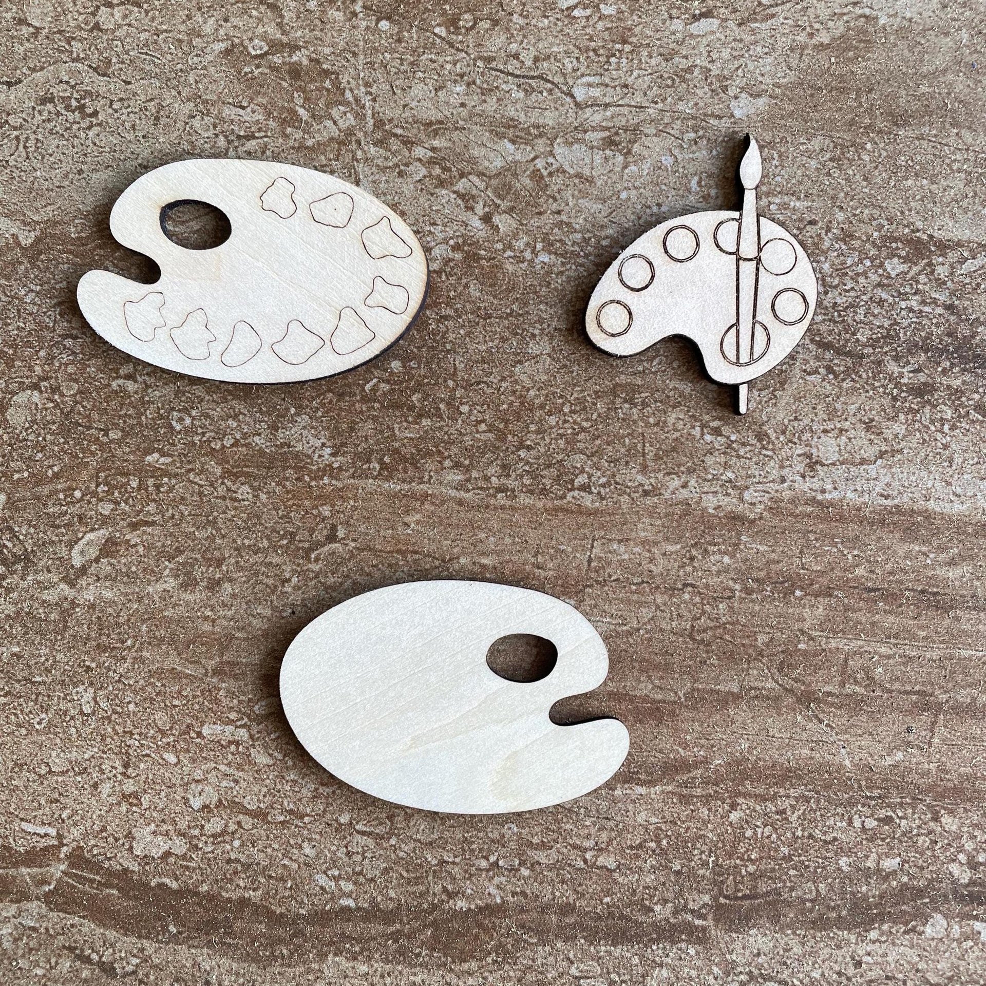 Handmade wooden DIY paint palette cutout in three unique styles, ready for paint or decorating