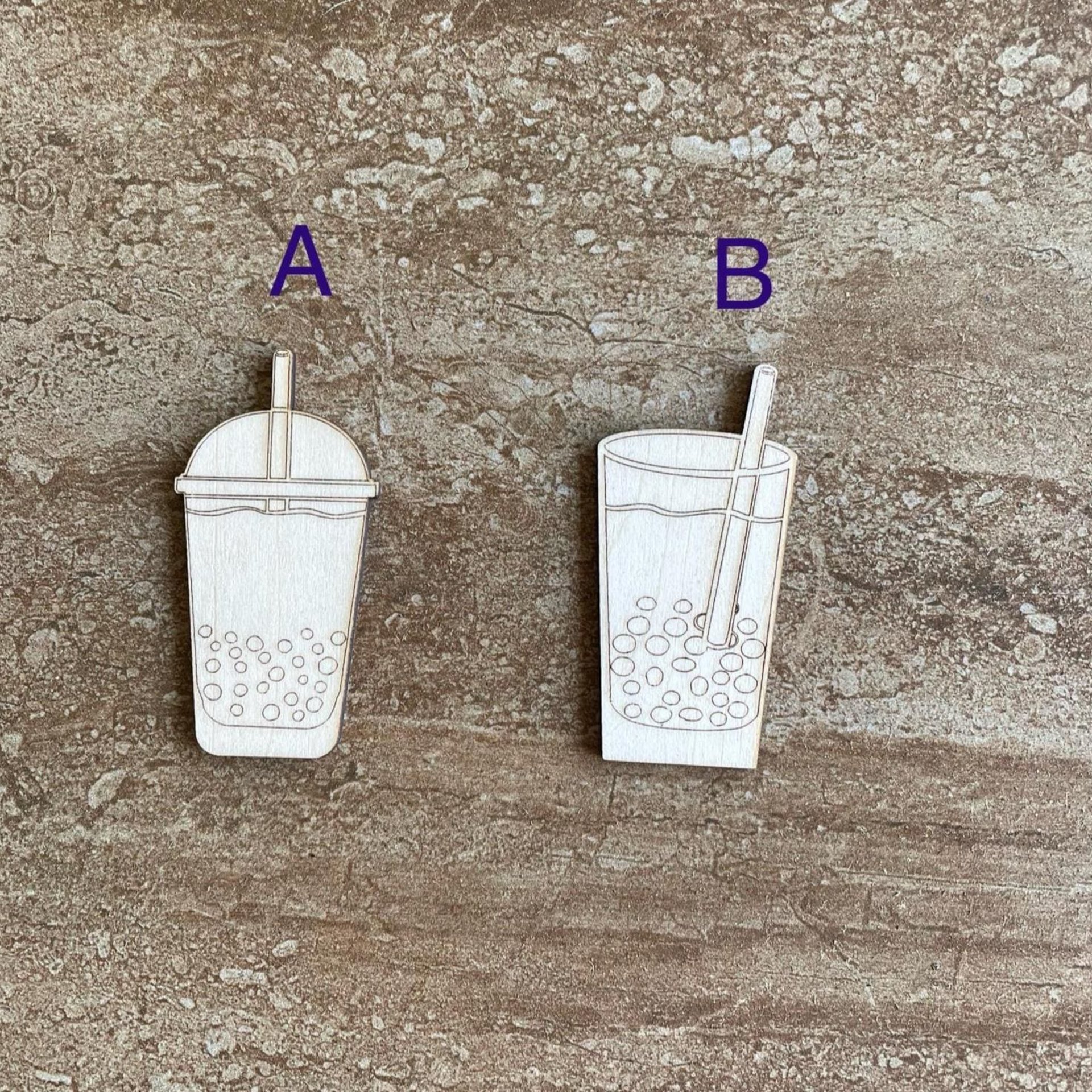 Handmade wooden DIY bubble tea cutout in two unique styles, ready for paint or decorating