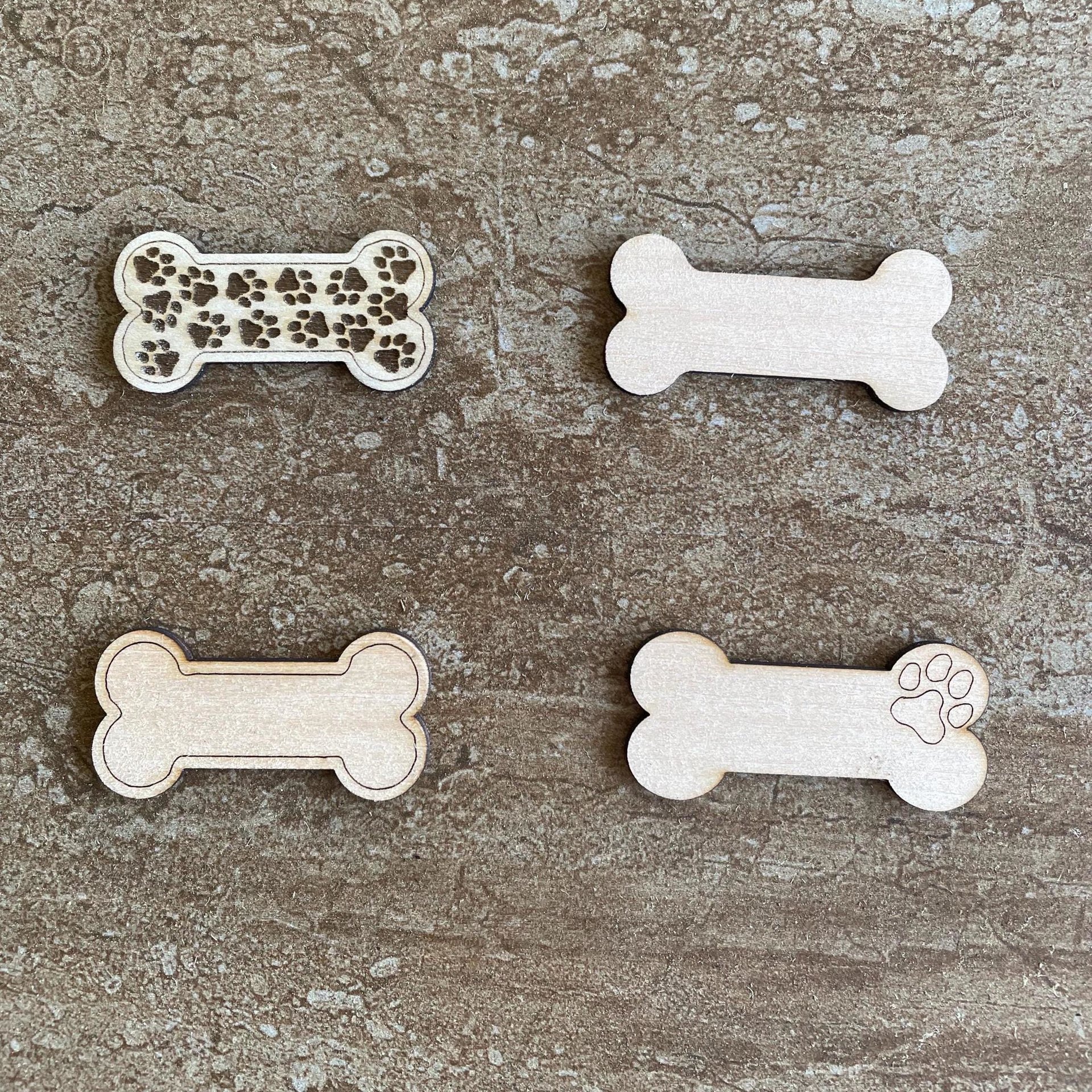 Handmade wooden DIY dog bone cutout in four unique styles, ready to paint or decorate