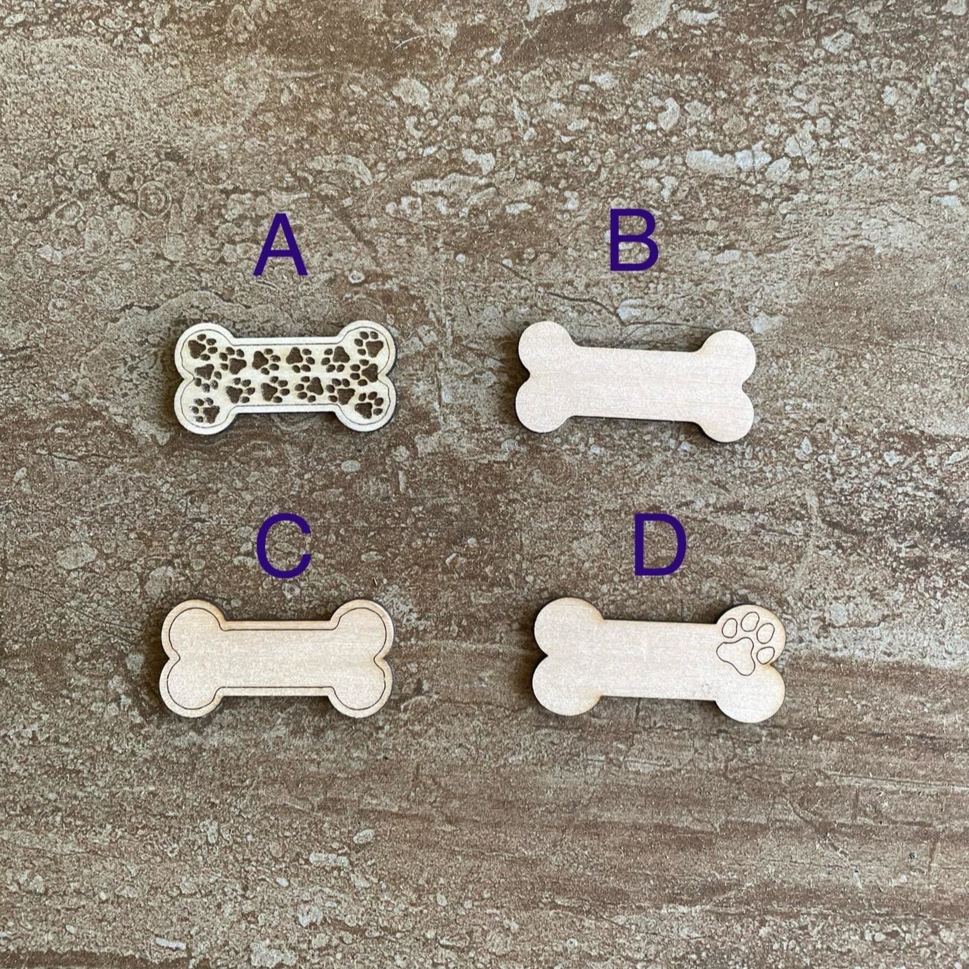 Handmade wooden DIY dog bone cutout in four unique styles, ready to paint or decorate