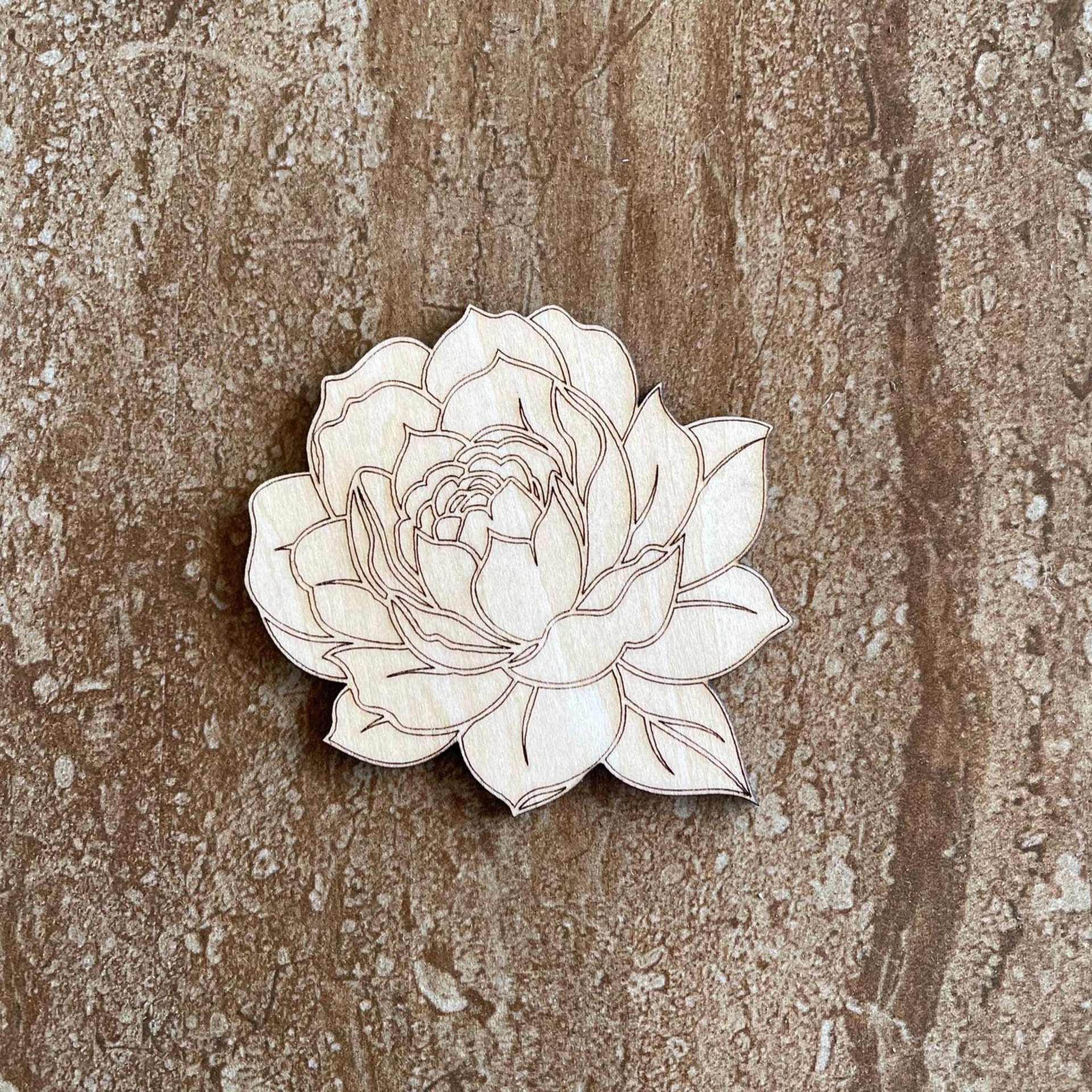 Handmade wooden DIY peony cutout ready for paint or decorating