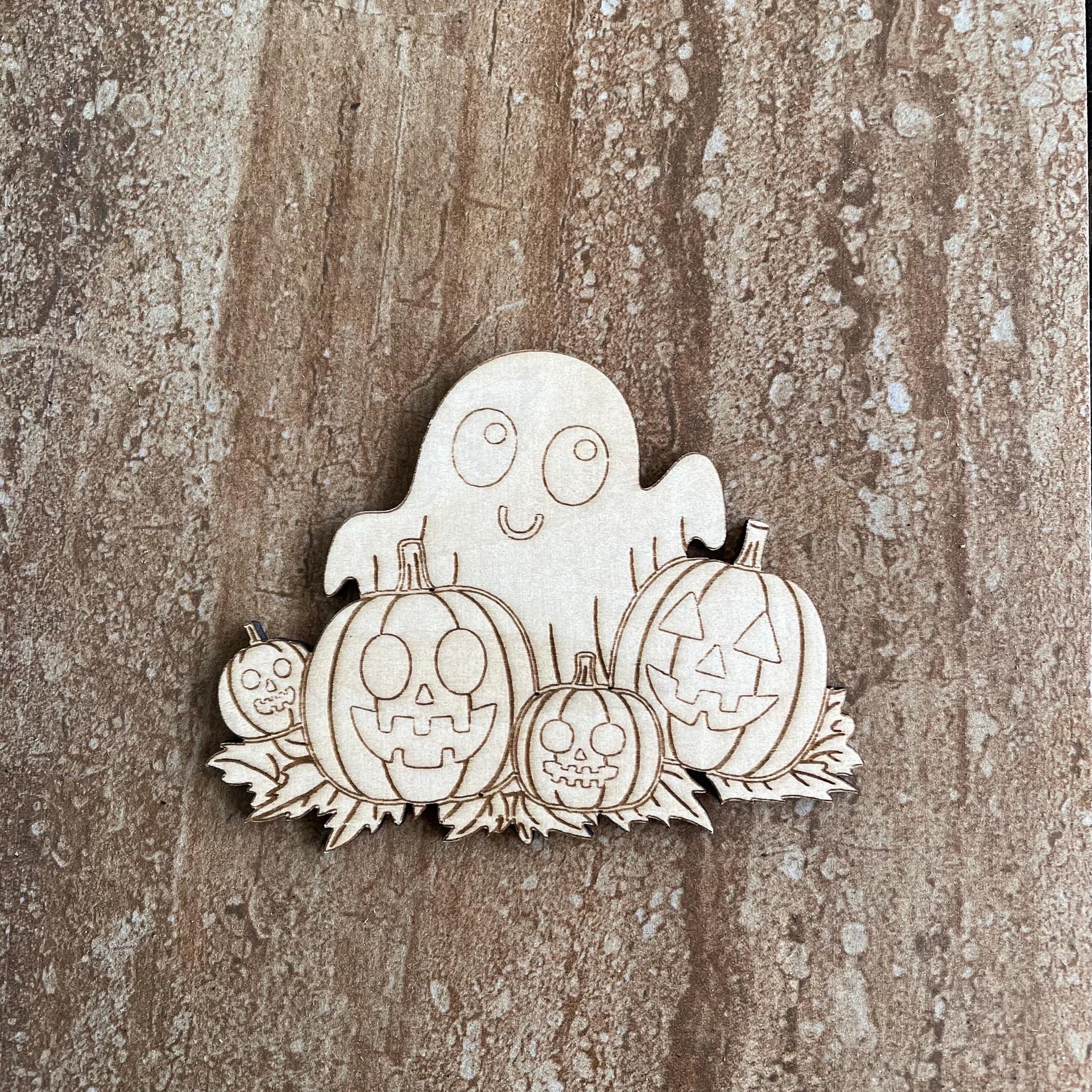 Handmade wooden DIY ghost cutout ready for paint or decorating