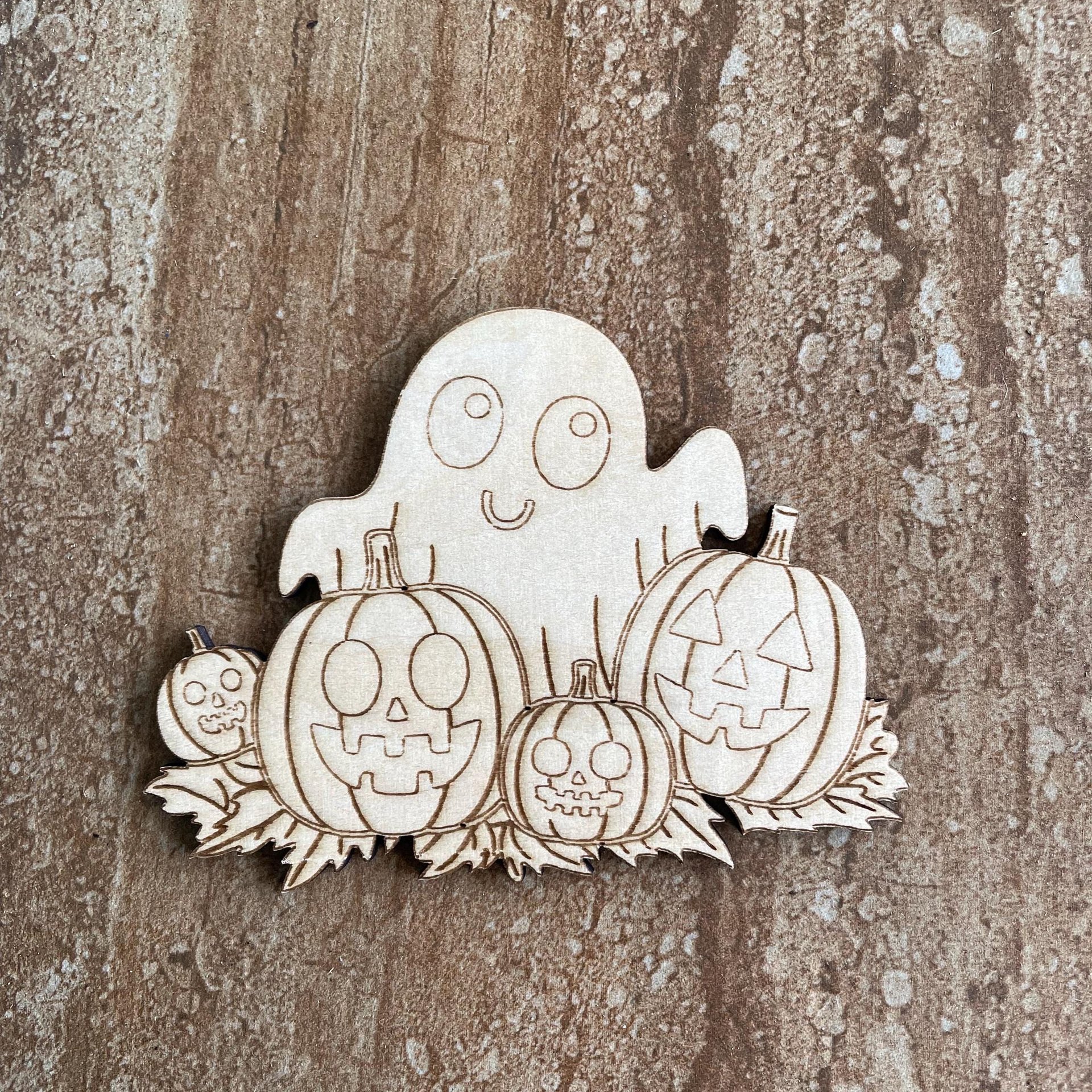 Handmade wooden DIY ghost cutout ready for paint or decorating