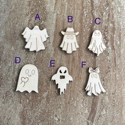 Handmade wood DIY ghost cutout available in 6 different styles for painting and crafting projects