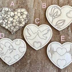 Handmade wooden DIY Valentine heart cutout in five unique styles, ready for paint or decorating
