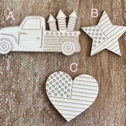 Handmade wooden DIY 4th of July truck, star or heart cutout ready for paint or decorating