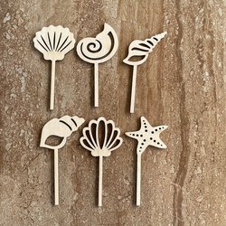 Handmade wood seashell cupcake toppers, set of 12 or 24, in coastal beach theme