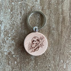 Handmade bamboo wooden sloth keychain