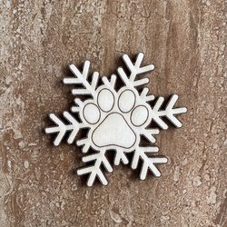 Handmade wooden DIY pawprint snowflake cutout ready for paint or decorating