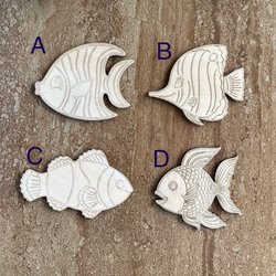Handmade wooden DIY tropical fish cutout in four unique styles, ready for paint or decorating