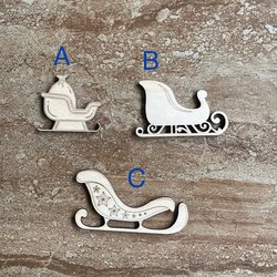 Handmade wooden DIY Christmas sleigh cutout in three unique styles, ready for paint or decorating