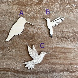 Handmade wooden DIY hummingbird cutout in three unique styles, ready to paint or decorate
