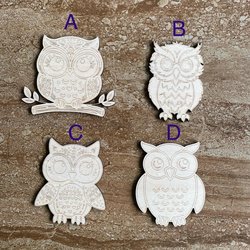 Handmade wooden DIY owl cutout in four unique styles, ready to paint or decorate