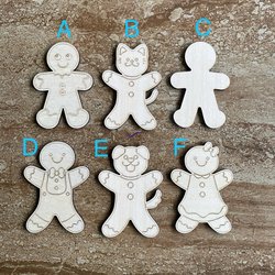 Handmade wooden DIY Gingerbread family cutout in six unique styles, ready for paint or decorating