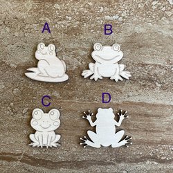 Handmade wooden DIY frog cutout in four unique styles, ready to paint or decorate