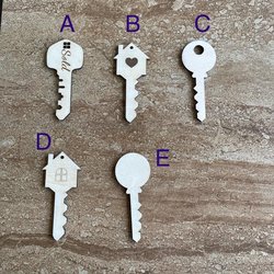 Handmade wooden DIY key cutout in five unique styles, ready for paint or decorating