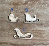 Handmade wooden DIY Christmas sleigh cutout in three unique styles, ready for paint or decorating