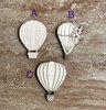 Handmade wooden DIY hot air balloon cutout in three unique styles, ready for paint or decorating